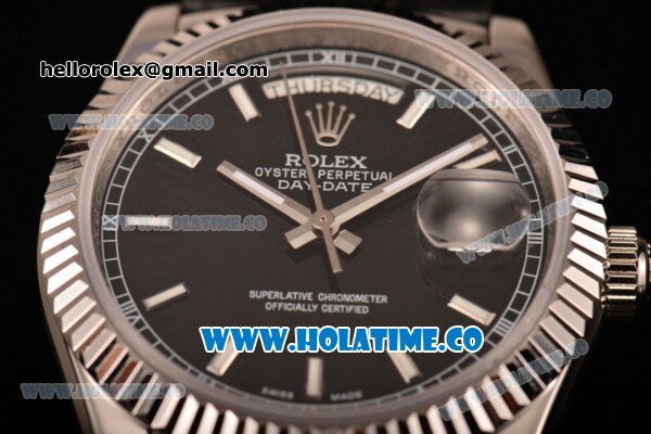 Rolex Day-Date Asia 2813/Swiss ETA 2836/Clone Rolex 3135 Automatic Steel Case with Black Dial and Stick Markers (BP) - Click Image to Close